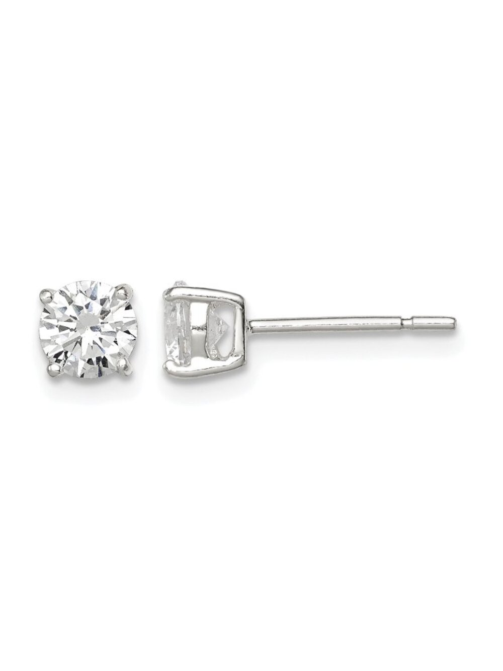Sterling Silver 5mm Round CZ Basket Set Stud Earrings - Classic Solitaire Studs